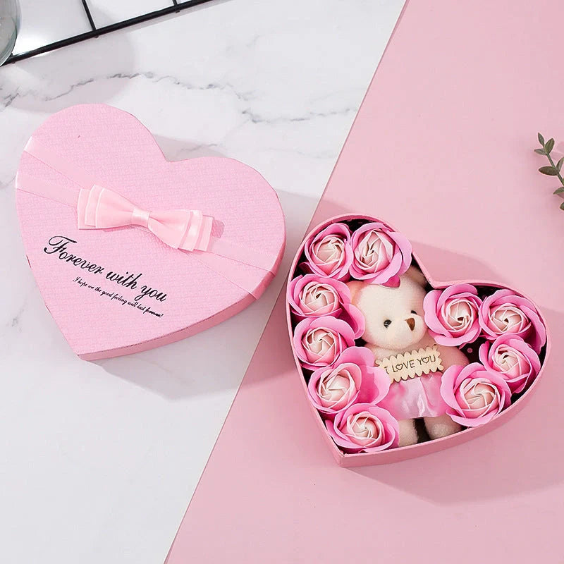 Heart-shaped rose soap gift box in red and pink colors
