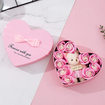 Heart-shaped rose soap gift box in red and pink colors