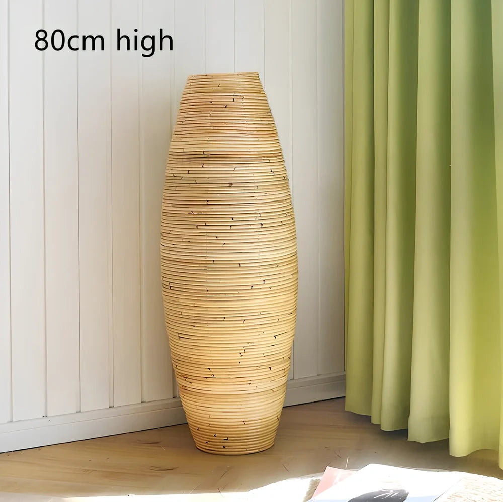 Indonesian rattan vase in natural colour with mosaic surface, available in 30cm to 80cm heights for pastoral decor