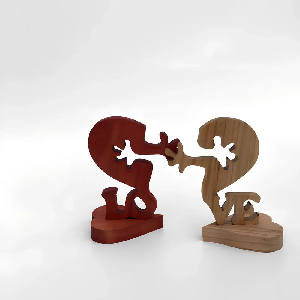 Engraved wooden geometric heart ornament, 10x13x2 cm, in colour A for desktop love decor