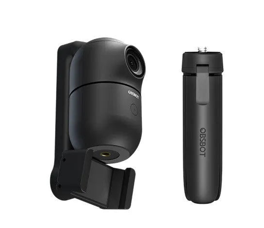 Black mobile phone bracket with face following technology and folding PTZ tripod