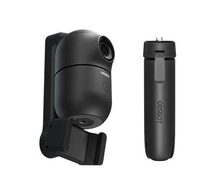 Black mobile phone bracket with face following technology and folding PTZ tripod