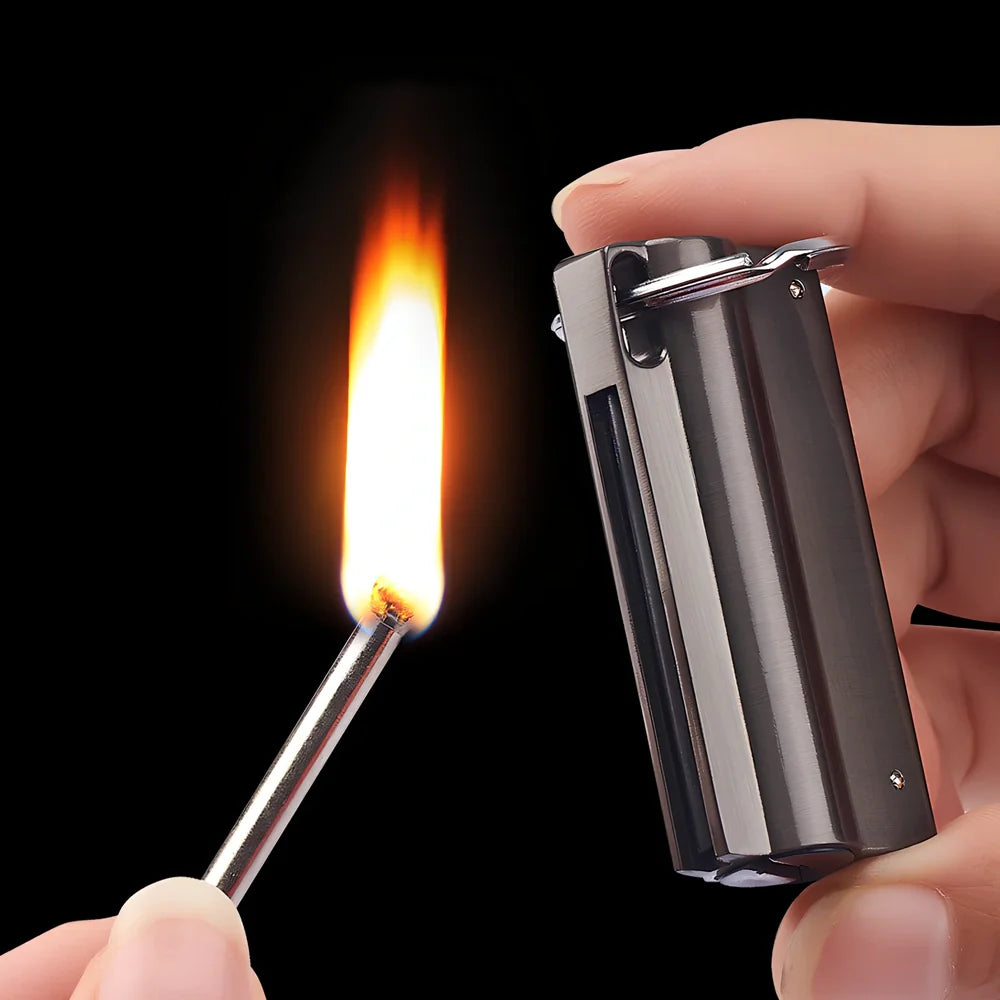 Waterproof key ring lighter with alloy body and wire drawing finish measuring 6cm length