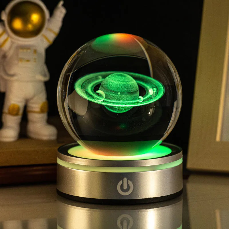 3D inner carving luminous crystal ball night lamp with 8cm white crystal and round touch USB base
