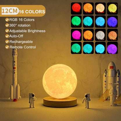 3D Magnetic Floating Levitating Moon Lamp with realistic moon surface and customizable colors