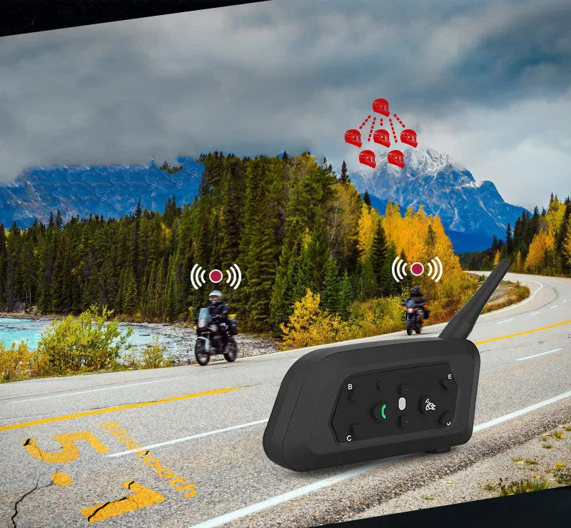 V6 Pro motorcycle helmet Bluetooth intercom unit with mounting hardware and headphones