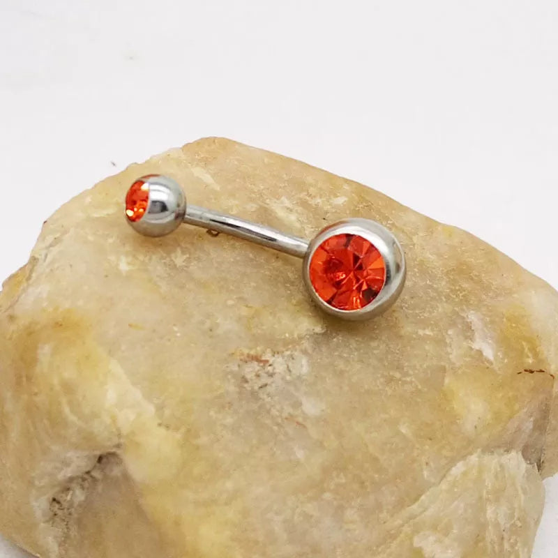 Hypoallergenic titanium steel navel buckle with alloy inlay artificial gem in various colors