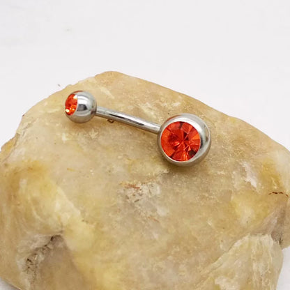 Hypoallergenic titanium steel navel buckle with alloy inlay artificial gem in various colors