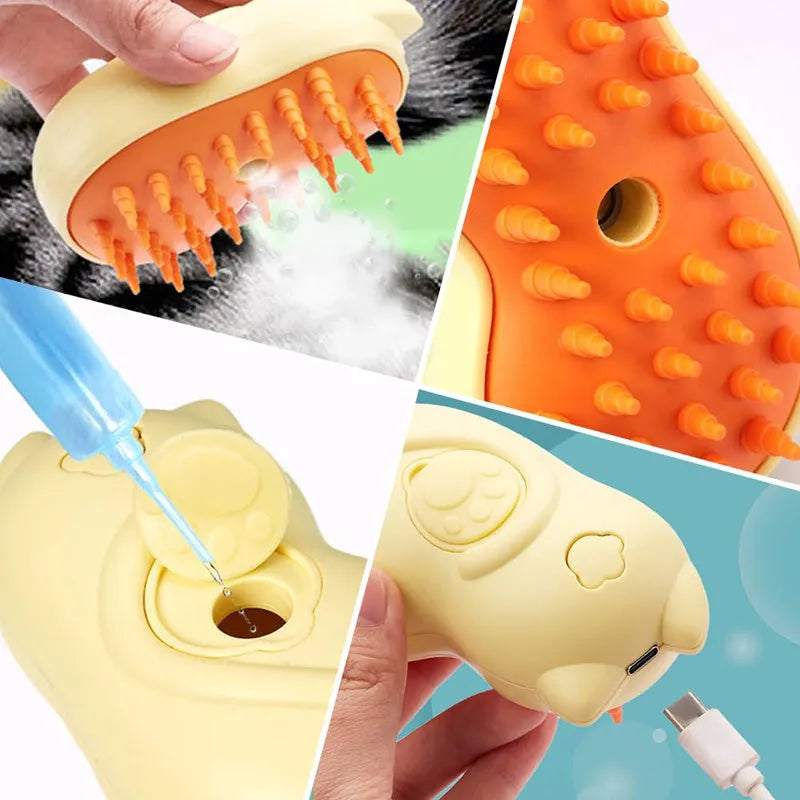 Cat steamy brush with steam activation for grooming tangled hair on pets, measuring 11.5cm length