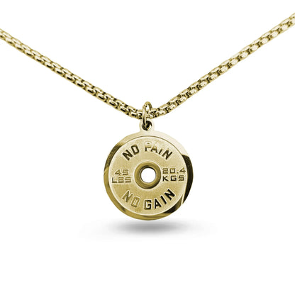 Stainless steel barbell disk geometric pendant necklace with polished finish and chain options