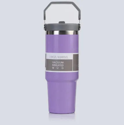 30 oz stainless steel insulated travel tumbler with handle cover in dark pink colour