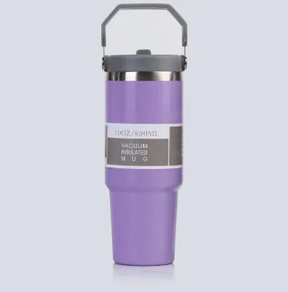 30 oz stainless steel insulated travel tumbler with handle cover in dark pink colour