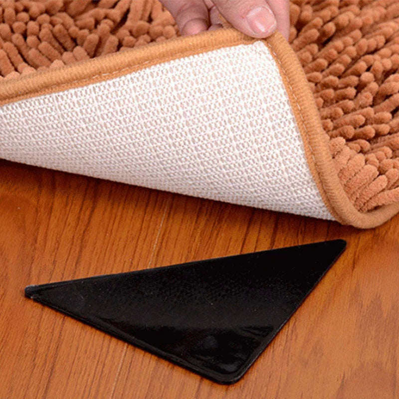 Secure rug grippers with polymer technology to prevent curling, slipping, and tripping on hardwood, tile, and other floor surfaces