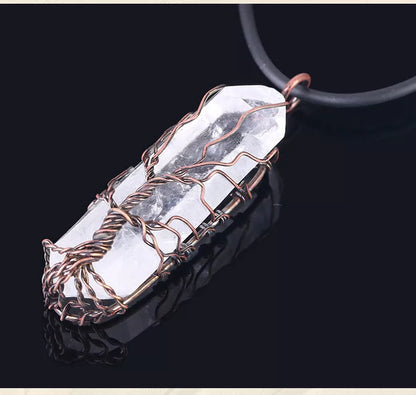 Unique amorphous white crystal pendant necklace with 45cm chain in antique silver or copper