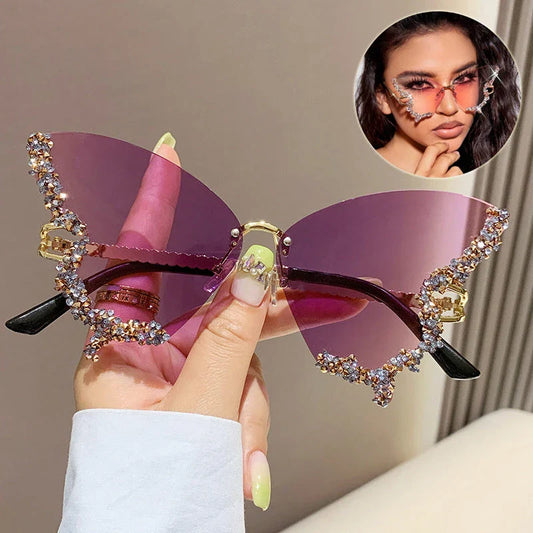 Luxurious diamond-studded butterfly sunglasses with oversized frames and a variety of color options