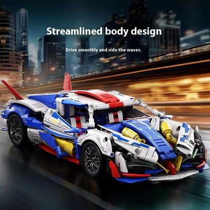 Remote control building block racing car model with detailed plastic components and wireless controller