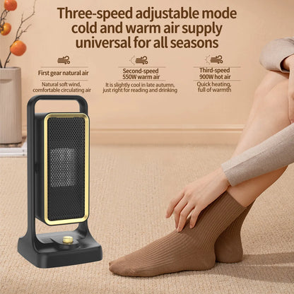 Black PTC ceramic desktop air heater with adjustable power control and compact design for rooms up to 20 square metres