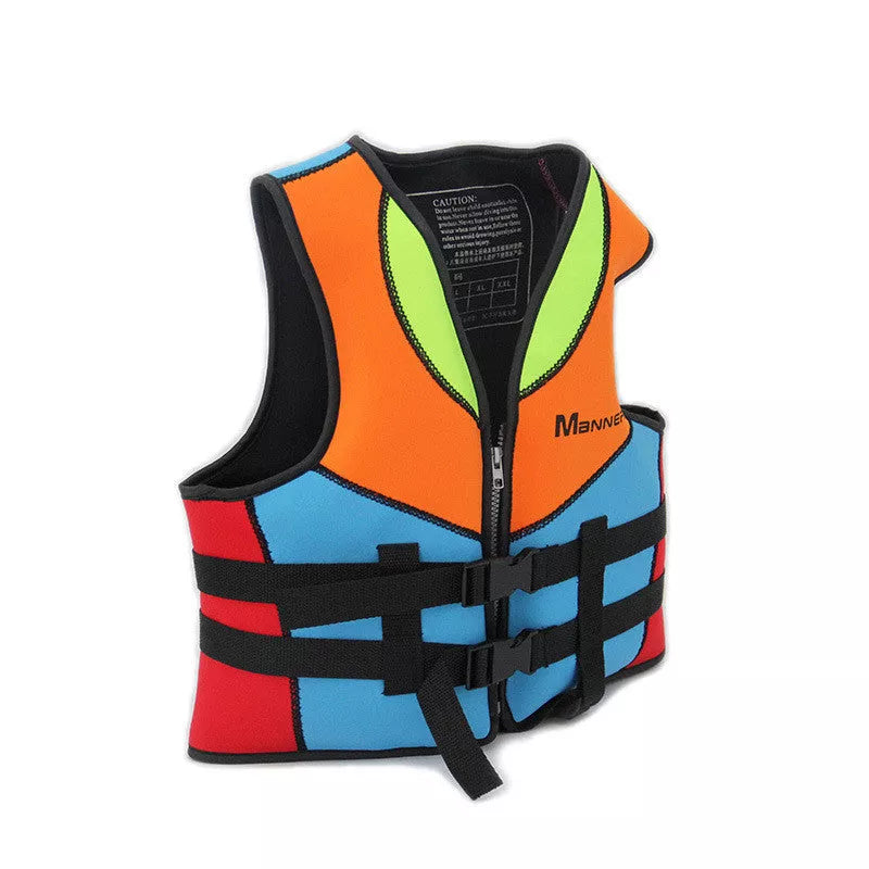 Children's life jacket with high buoyancy for swimming and rescue, available in bright colors.