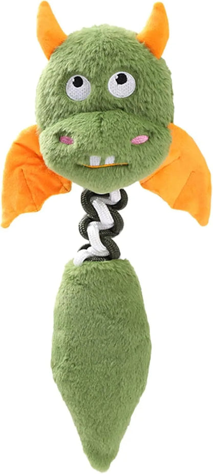 Plush dog toy with squeaker and rattle, 44cm length, in black, green, or red for large breeds