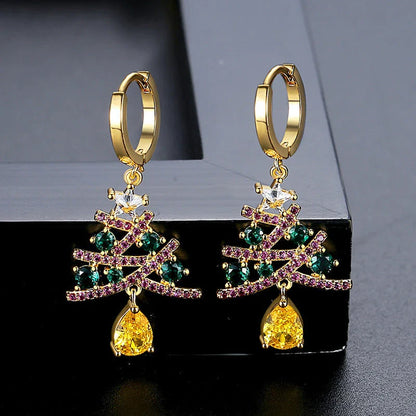 Elegant Christmas tree earrings with sparkling rhinestones, a festive holiday accessory for women