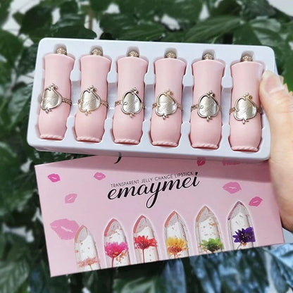 Jelly Flower Lipstick Set with six color-changing, flower-infused lipsticks