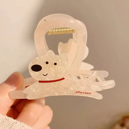 Korean style cartoon puppy barrettes hair grips in beige and brown with puppy face handles