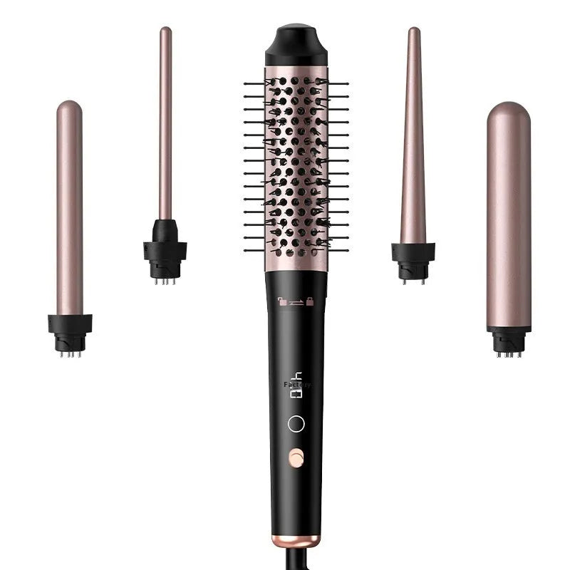 Automatic large wave hair curler in rose gold or black with three headbands and international power compatibility