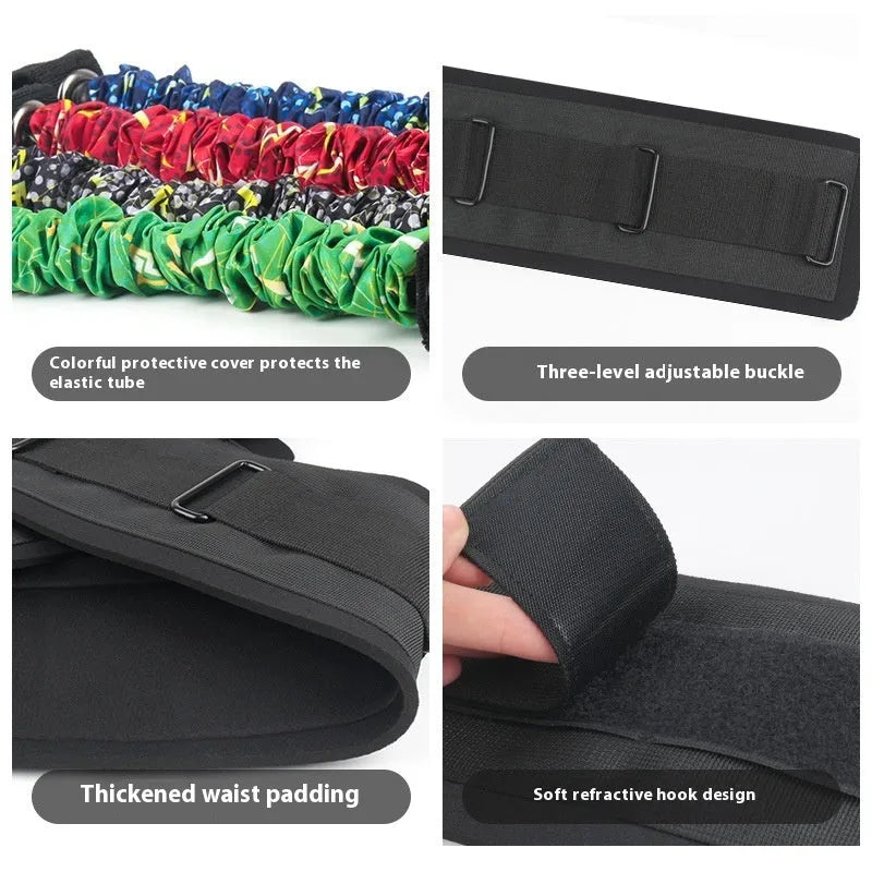 Fitness Bounce chest expander elastic belt with TPE tube in red, blue, black, and green resistance variants