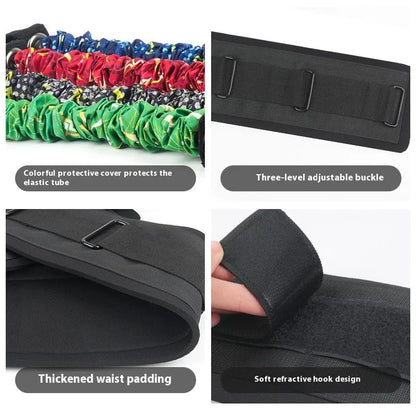 Fitness Bounce chest expander elastic belt with TPE tube in red, blue, black, and green resistance variants