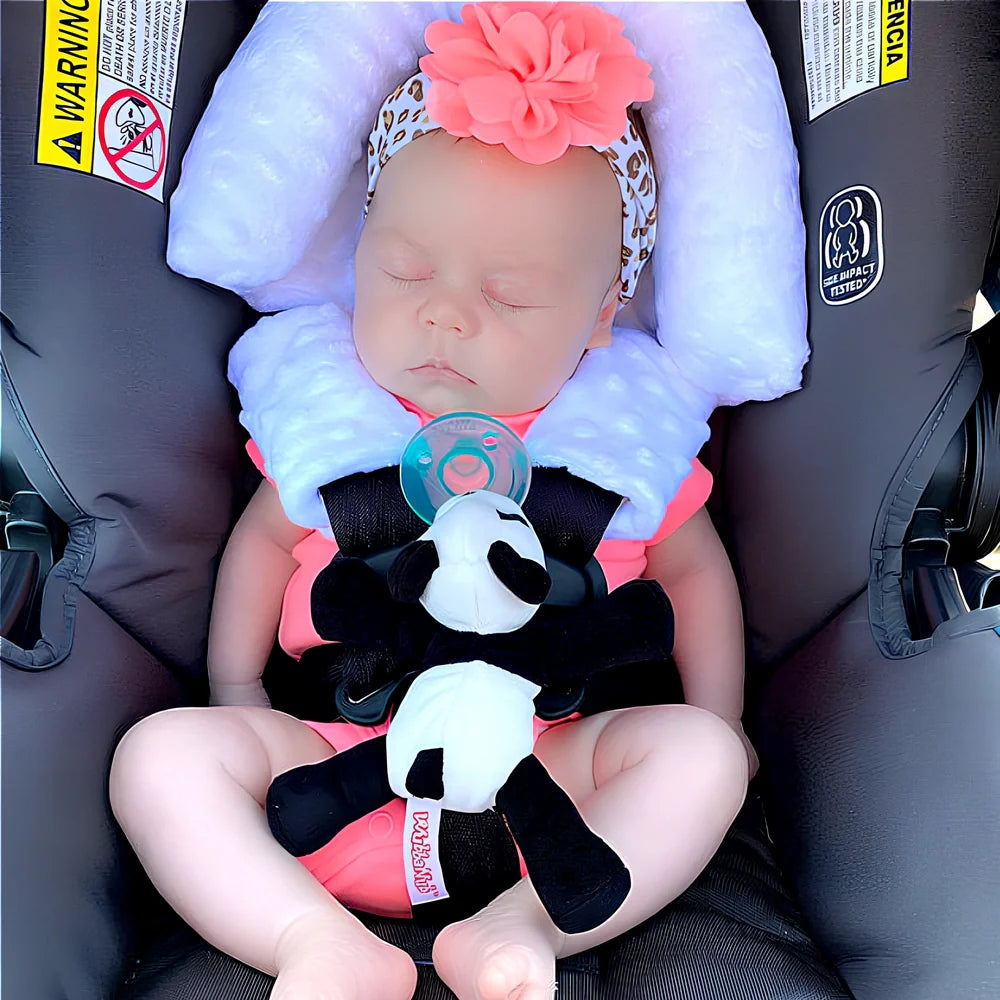 Babies' shaping headrest pillow in white with two grey belts, 170g polyester and PP Cotton for newborn head support