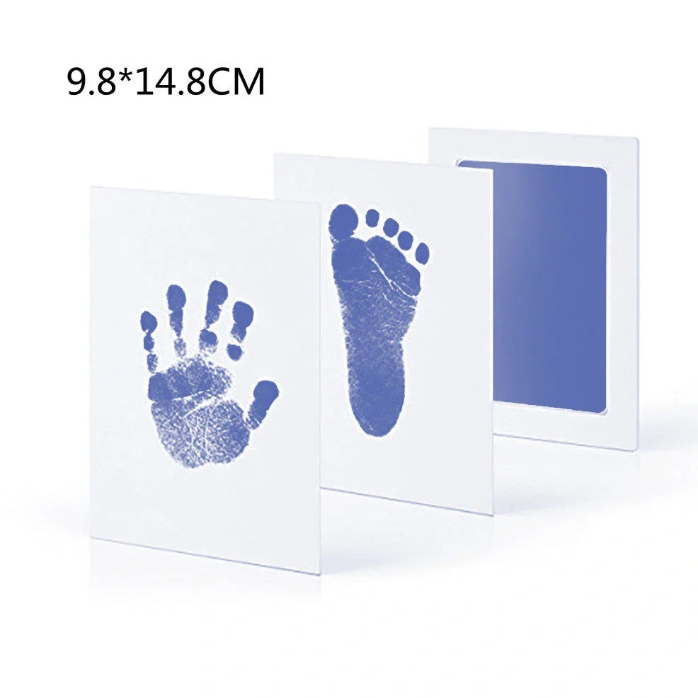 Disposable ink baby hand and foot print kit with six colour options and two size formats