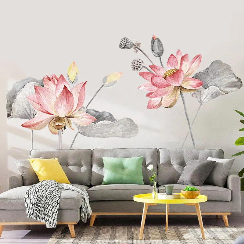 Nordic Blue Flower PVC Wall Decals for elegant home decoration