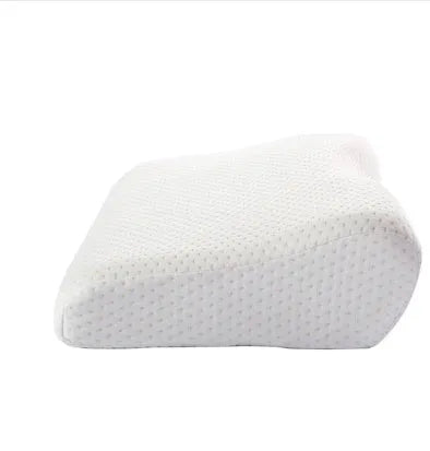 Blue butterfly-shaped memory foam cervical pillow showing contour design for neck support