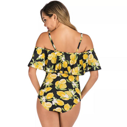 Lemon ruffled one-piece maternity swimsuit with chest pad for pregnancy support