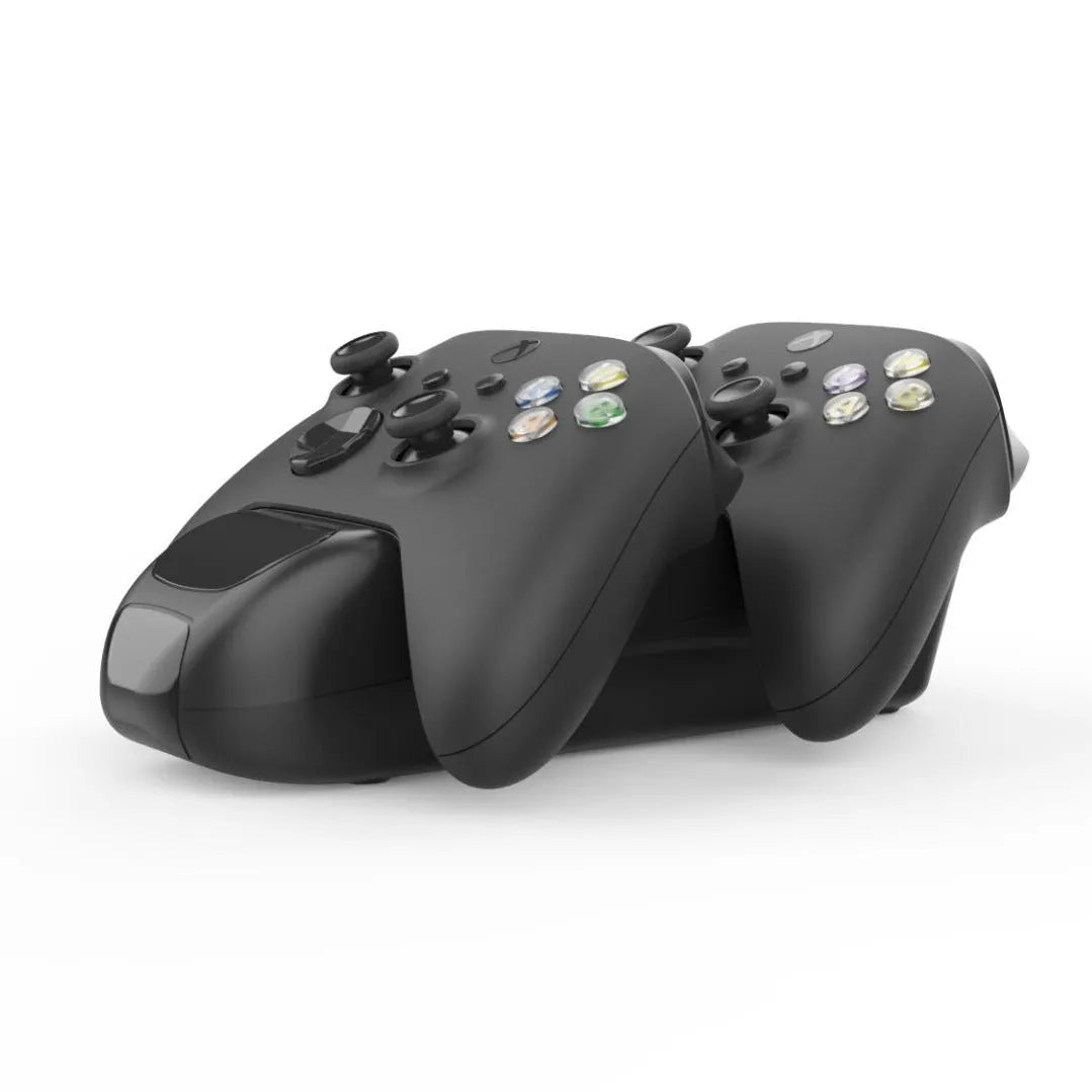 Black Xbox Series X/S dual controller charging station with LED indicators and Type-C cable