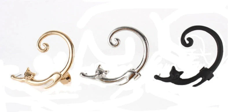 Stylish cat ear cuff earring with punk rock inspired design in black, gold, and silver colors