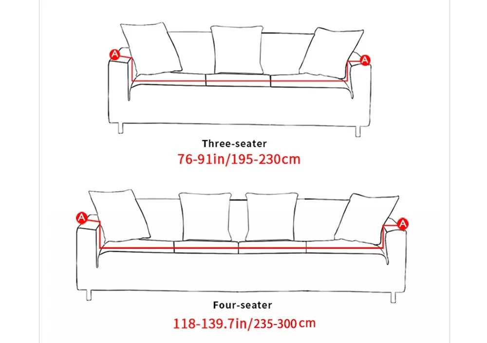 Stretch sofa cover in polyester spandex with elastic fit for 1 to 4 seater sofas, machine washable