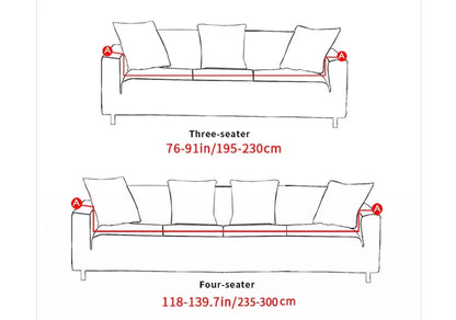 Stretch sofa cover in polyester spandex with elastic fit for 1 to 4 seater sofas, machine washable