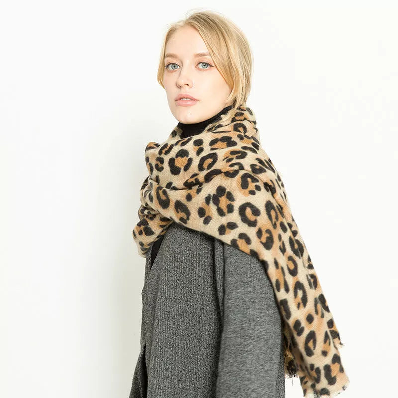 Leopard-print imitation cashmere women's scarf shawl, 200x90cm, available in multiple colors