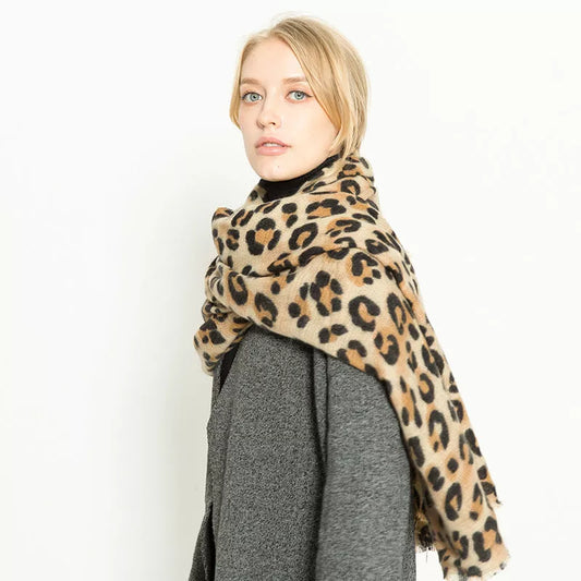Leopard-print imitation cashmere women's scarf shawl, 200x90cm, available in multiple colors