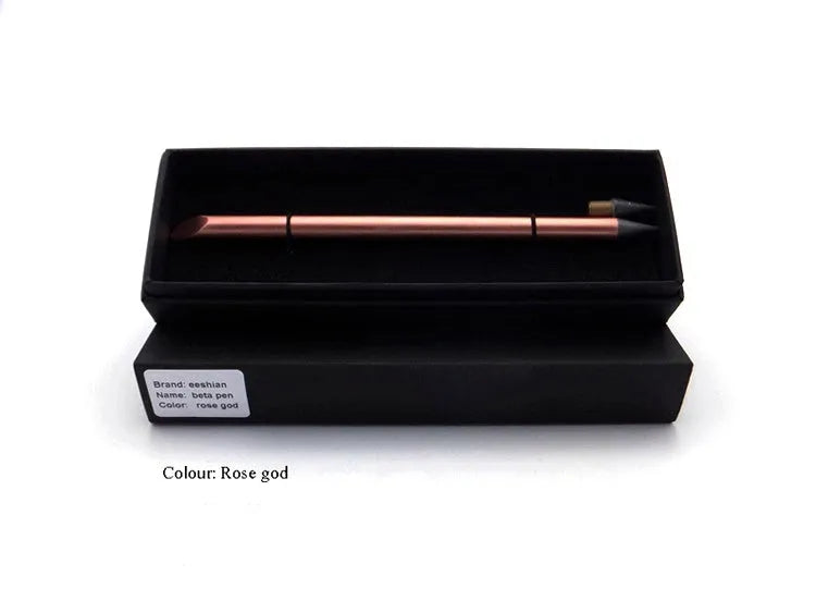 Inkless metal pen with 0.5mm alloy steel nib in silver finish, showing 16cm length and included presentation box