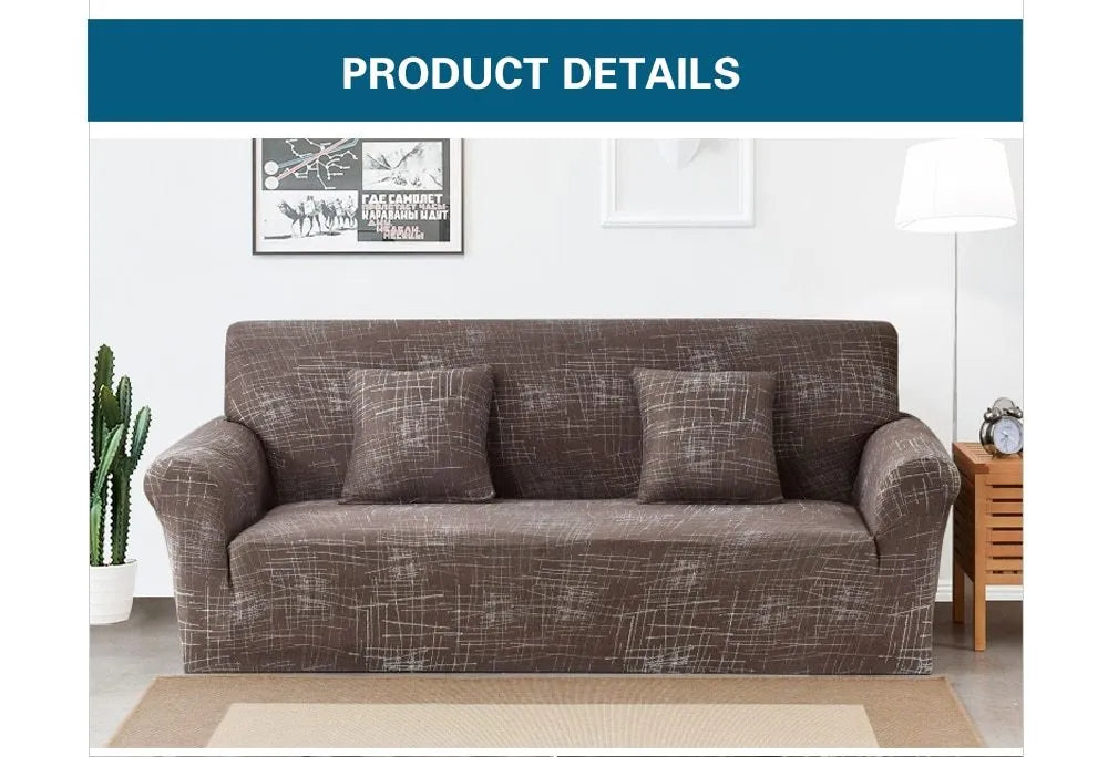 Stretch sofa cover in polyester spandex with elastic fit for 1 to 4 seater sofas, machine washable