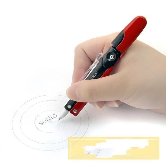 Blue automatic pen with compass function and protective cap, shown next to a ruler indicating 122mm length.