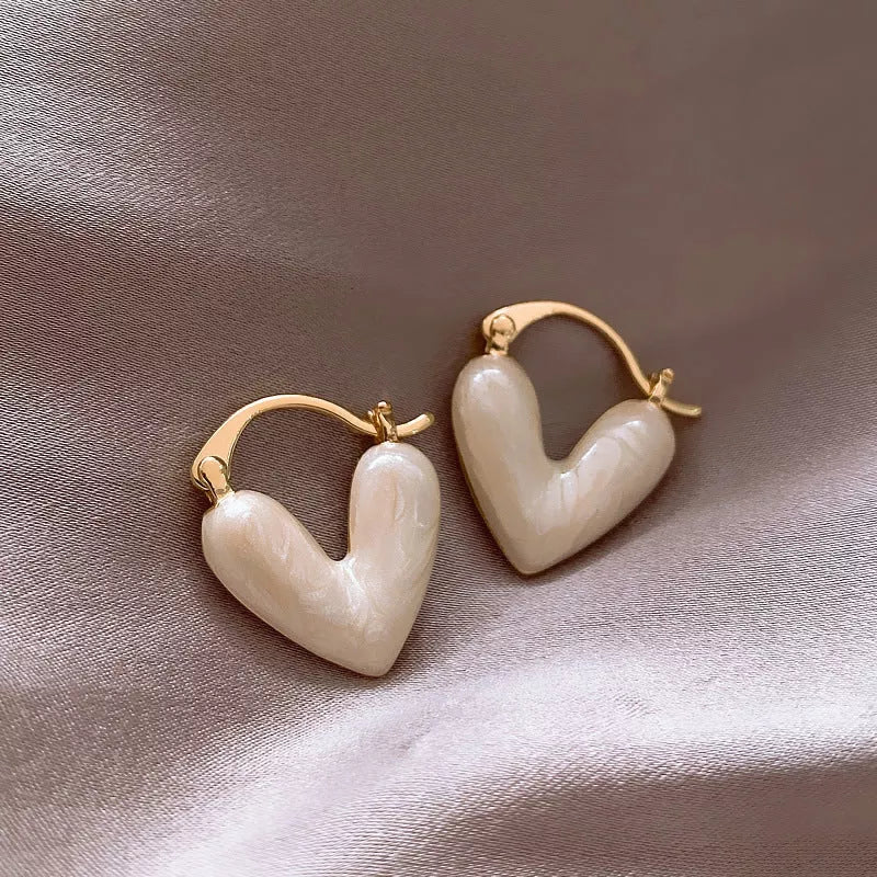 Heart-shaped alloy drop earrings with electroplating in white, pink, blue, and gold