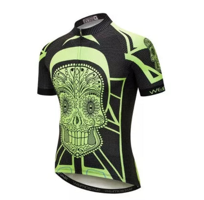Men's skull design cycling jersey for outdoor sports, available in sizes XS to 3XL