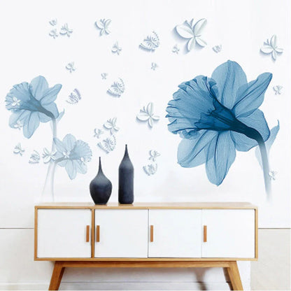 Decorative Nordic blue flower-patterned wall stickers for home decor