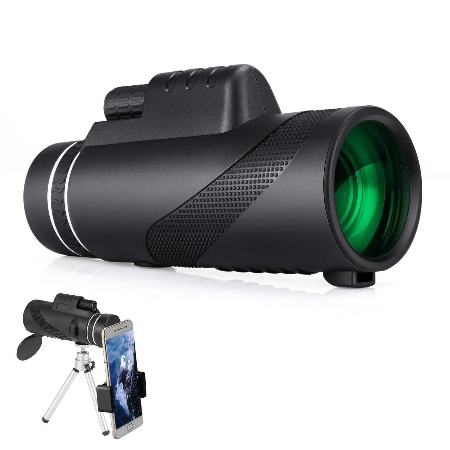 Black HD 40x60 monocular telescope with 60mm objective lens on a table.