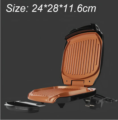 Double-sided kitchen grill with bakelite panels and 85cm power cord showing 24x28cm cooking surface