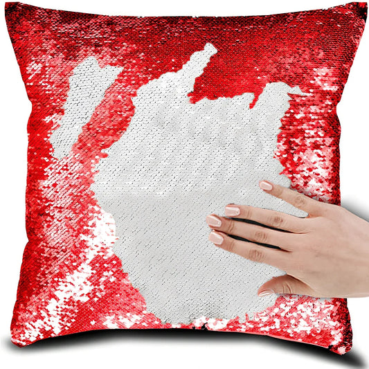 40x40cm square pillow cover showing colour-changing portrait pattern on knitted polyester fabric