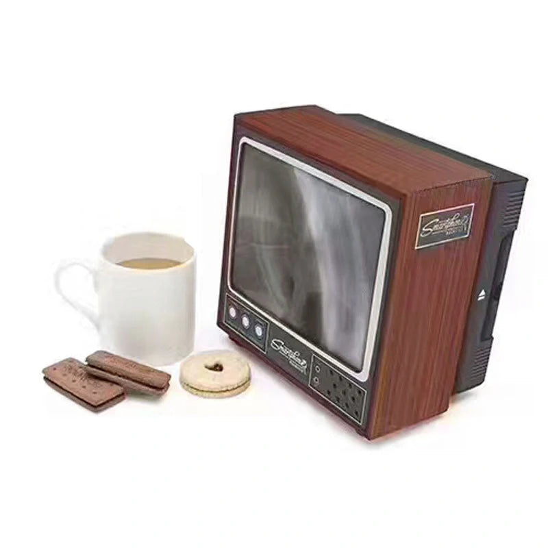 Vintage TV-styled phone magnifier for 8'' screen projection, black color